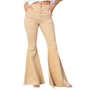 Reverof Pants Size Large Cowgirl Corduroy Jean Flare Tan Frayed Hem Western NEW